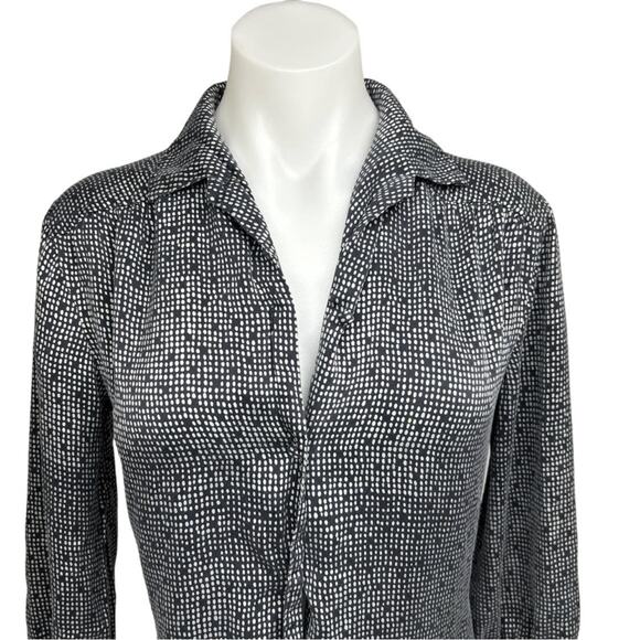 The Limited 100% Silk Gray Geometric Print  Long Sleeve Button Up Shirt Dress 6 - Picture 4 of 7